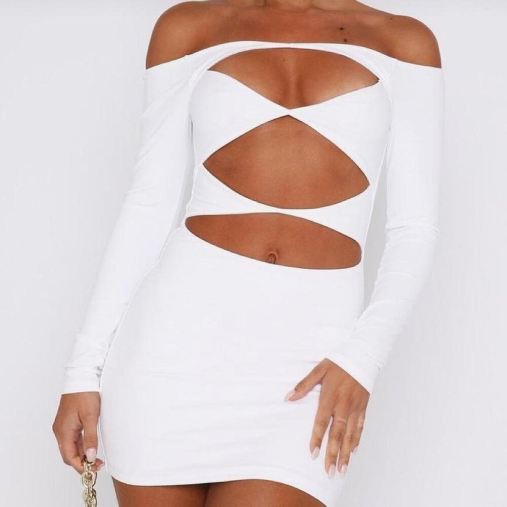 WHITE FOX CUT OUT WHITE MINI DESS XS